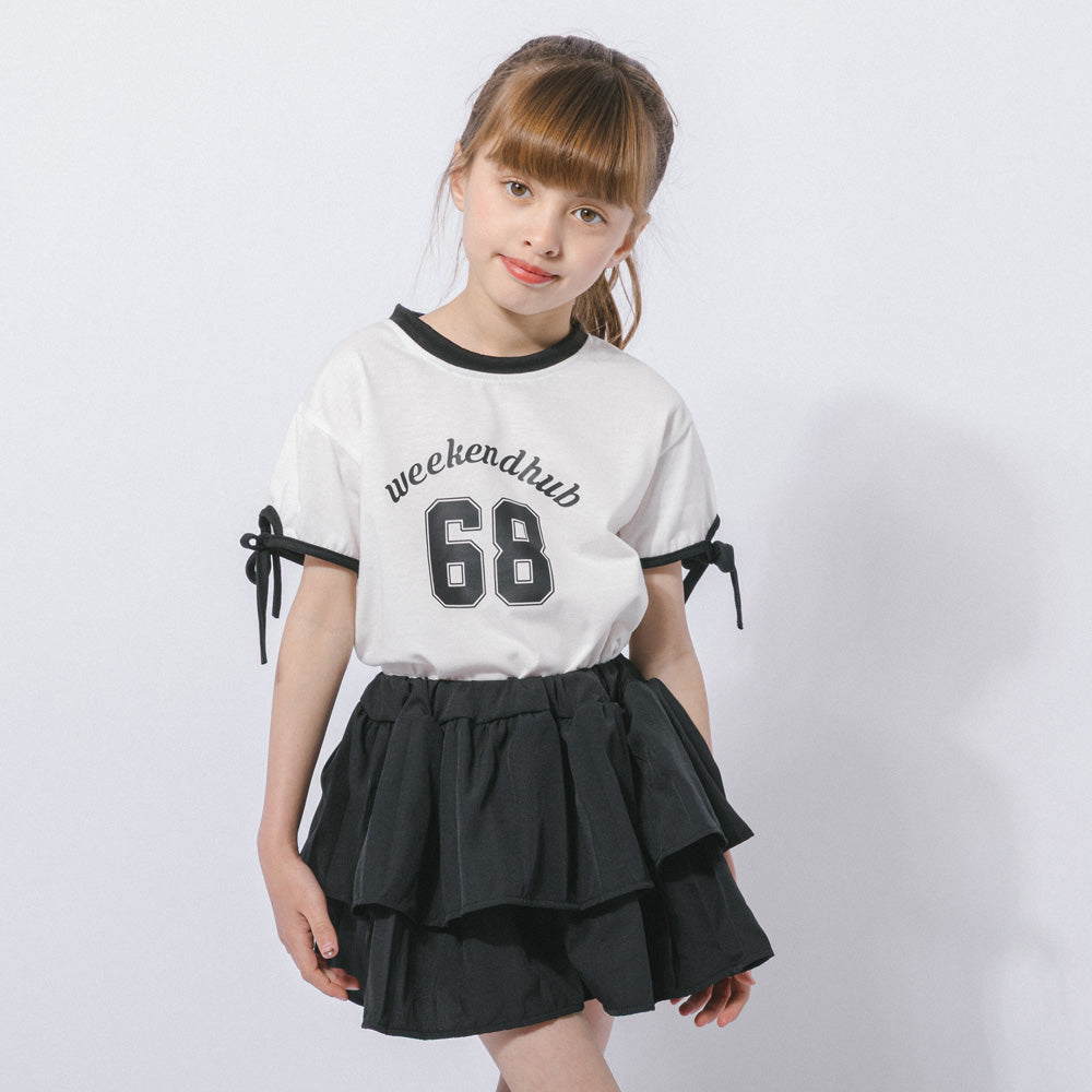 2点セット】サイドラインロゴプリントトップス＋ティアードスカート