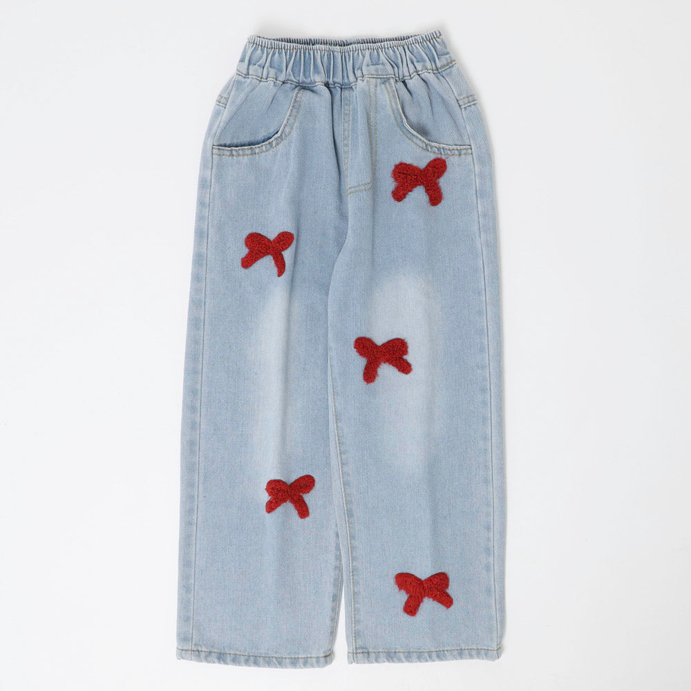 立体リボンプリントルーズデニム