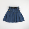 【3点セット】デニムノースリーブトップス＋ベルト付きプリーツスカート