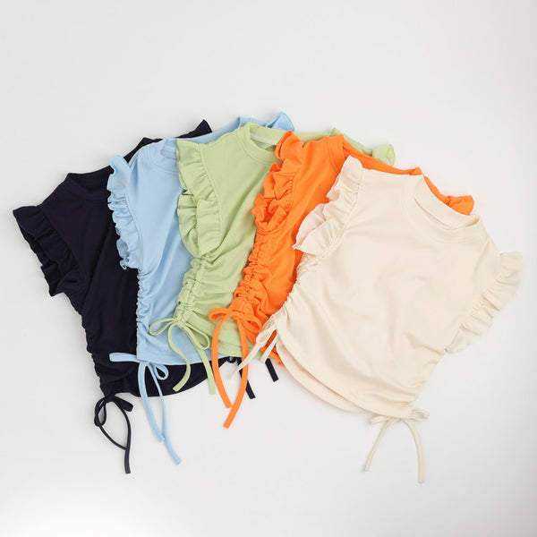 フレンチスリーブフリルサイドギャザートップス