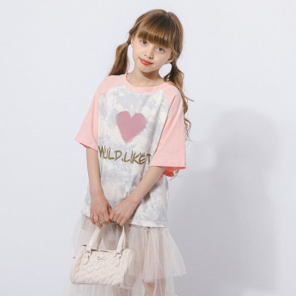 タイダイデザインハートロゴプリントラグランオーバーサイズTシャツ