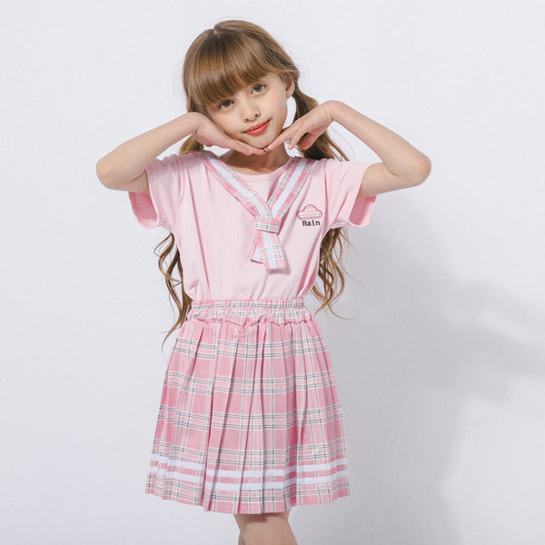 【2点セット】チェックセーラーカラーTシャツ＋プリーツスカート