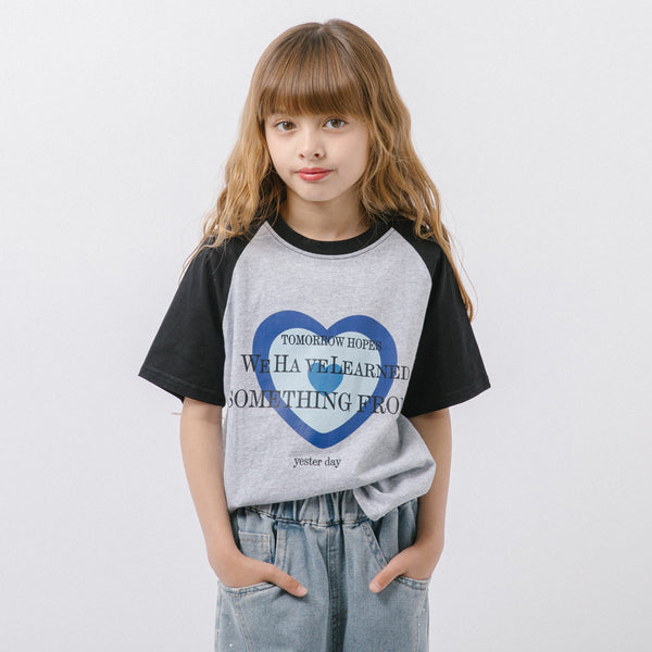 ハートプリントラグランオーバーサイズTシャツ