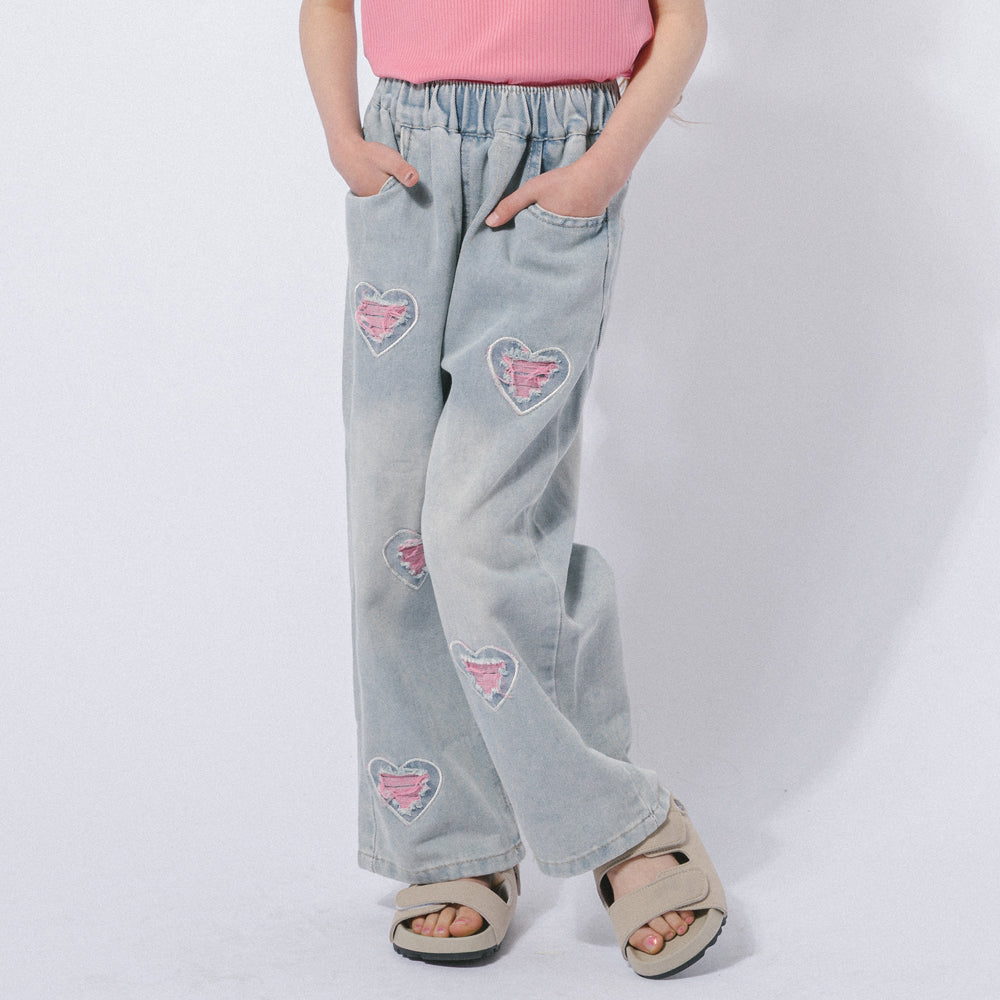 ハートカラーダメージデニムパンツ|子供服・キッズファッション通販