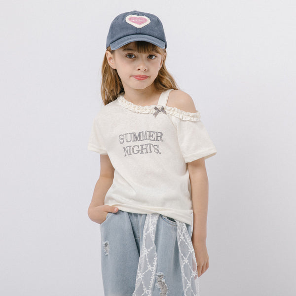 カットショルダーフリルクロップドTシャツ