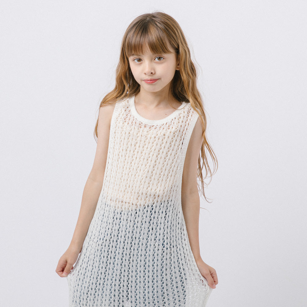 あちゃちゅむxGO TO HOLLYWOODxE.T. ノースリーブワンピ01 サイドスリットメッシュノースリーブワンピース｜ガールズ110〜140cm