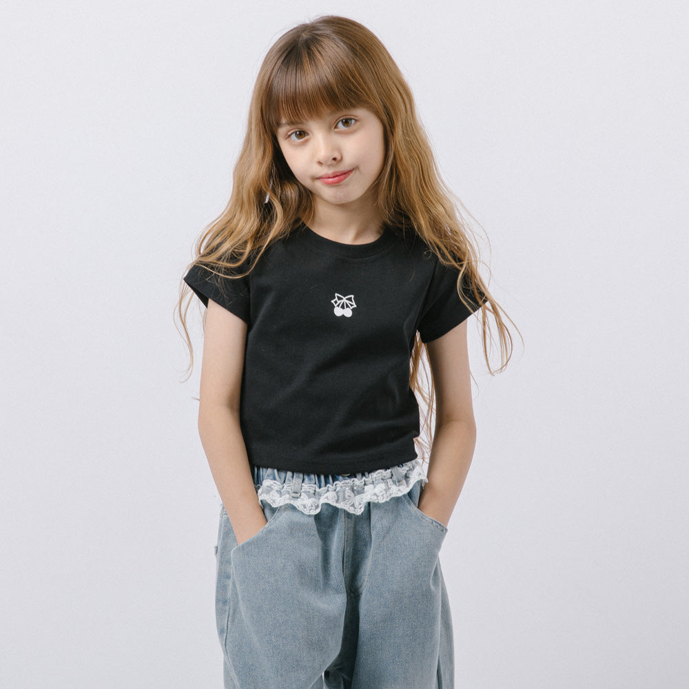 バックオープンフロントチェリーロゴミニTシャツ｜ガールズ110〜150cm