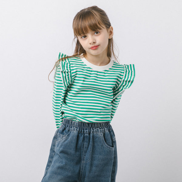 フリルショルダーボーダートップス