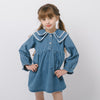 ダブルフリルカラーデザインデニムワンピース