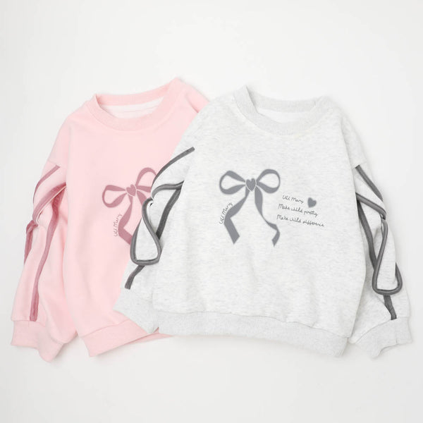 ショルダーリボンデザインロゴプリントトレーナー