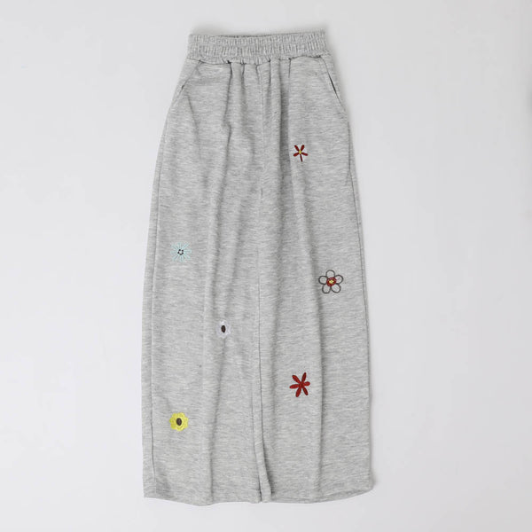 フラワー刺繍デザインルーズスウェットパンツ