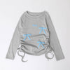 ぷくぷくリボン発泡プリントサイドギャザーロングTシャツ