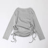 ぷくぷくリボン発泡プリントサイドギャザーロングTシャツ