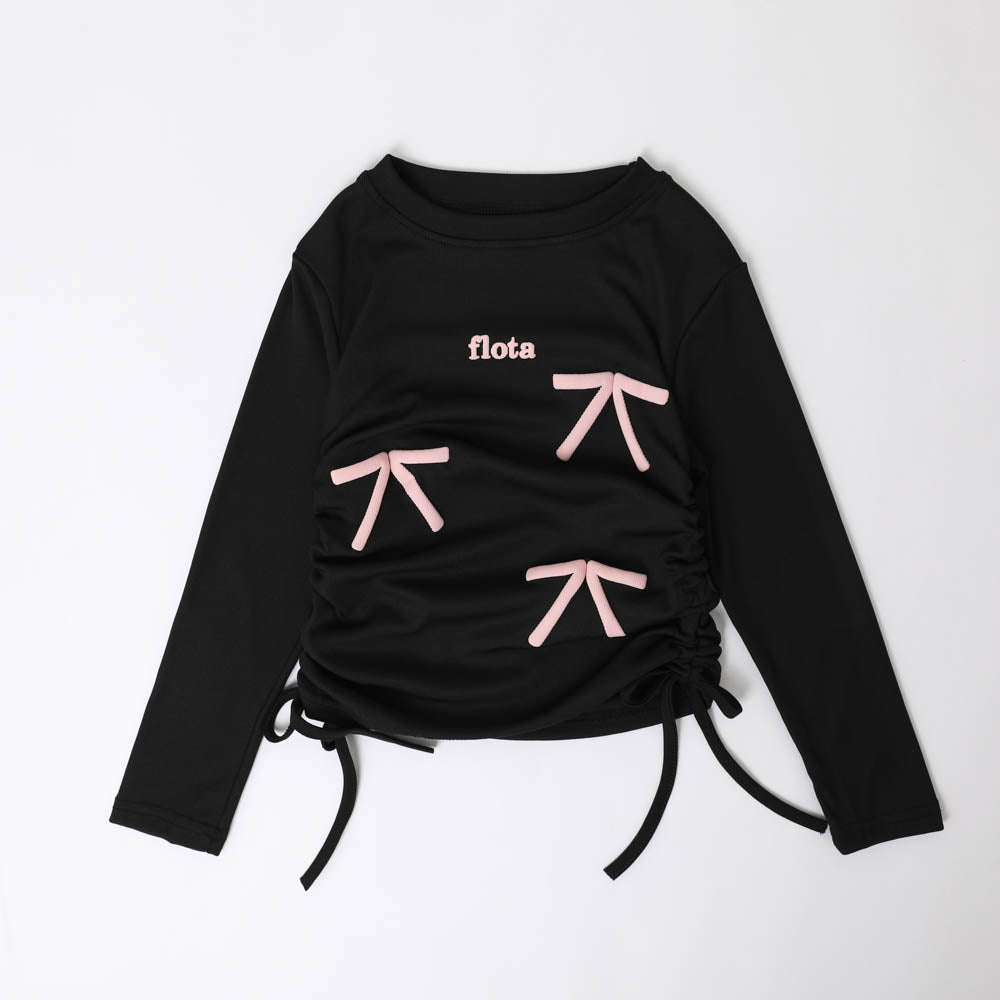 ぷくぷくリボン発泡プリントサイドギャザーロングTシャツ