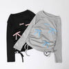 ぷくぷくリボン発泡プリントサイドギャザーロングTシャツ