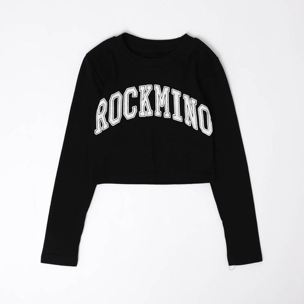 フロントロゴプリントクロップドトップス