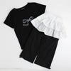 【2点セット】リボンプリントクロップドTシャツ＋フリルドッキングパンツ