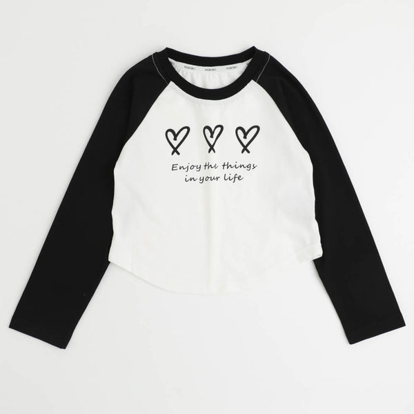 クロップドハートプリントラグランTシャツ