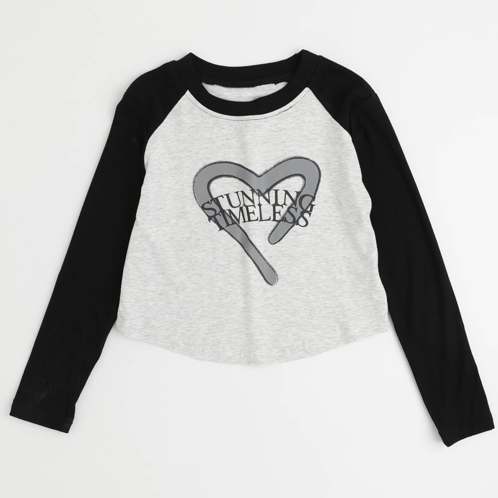 スプレーハートプリントライクラグランTシャツ