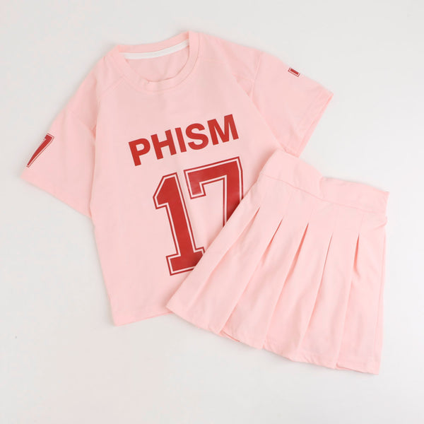 【2点セット】ナンバーロゴプリントTシャツ＋プリーツスカート