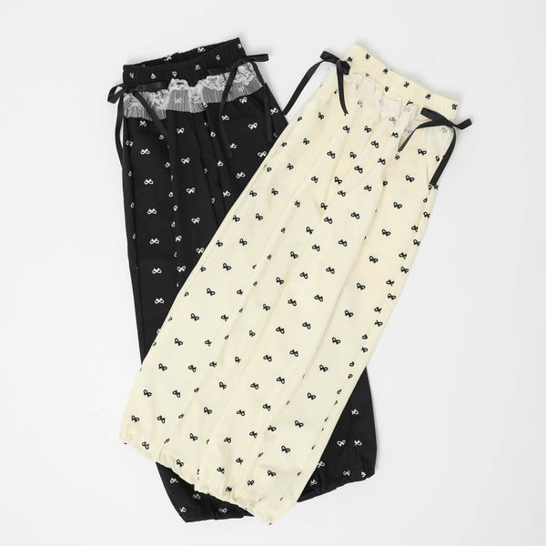 チュールティアードフリルリボンプリントボトムス