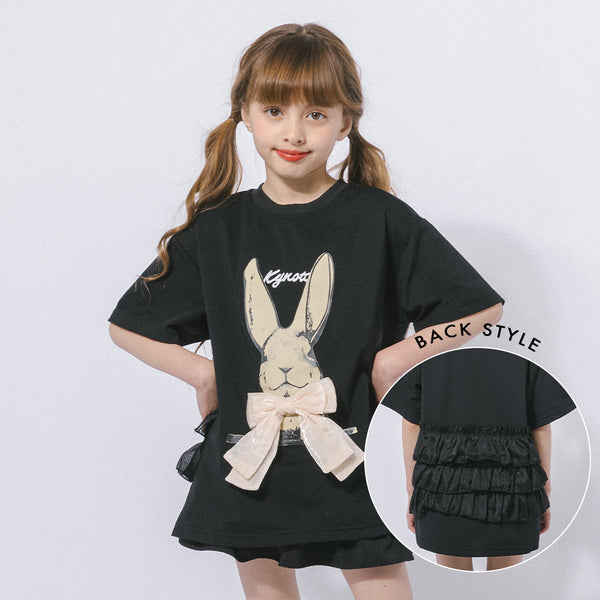 ラビットプリントオーガンジーリボンオーバーサイズTシャツ