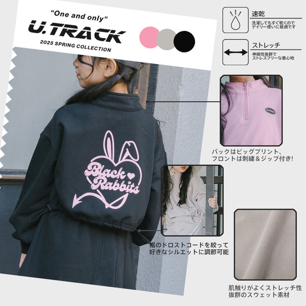 【U.TRACK】バックプリントクロップドハーフジップトップス