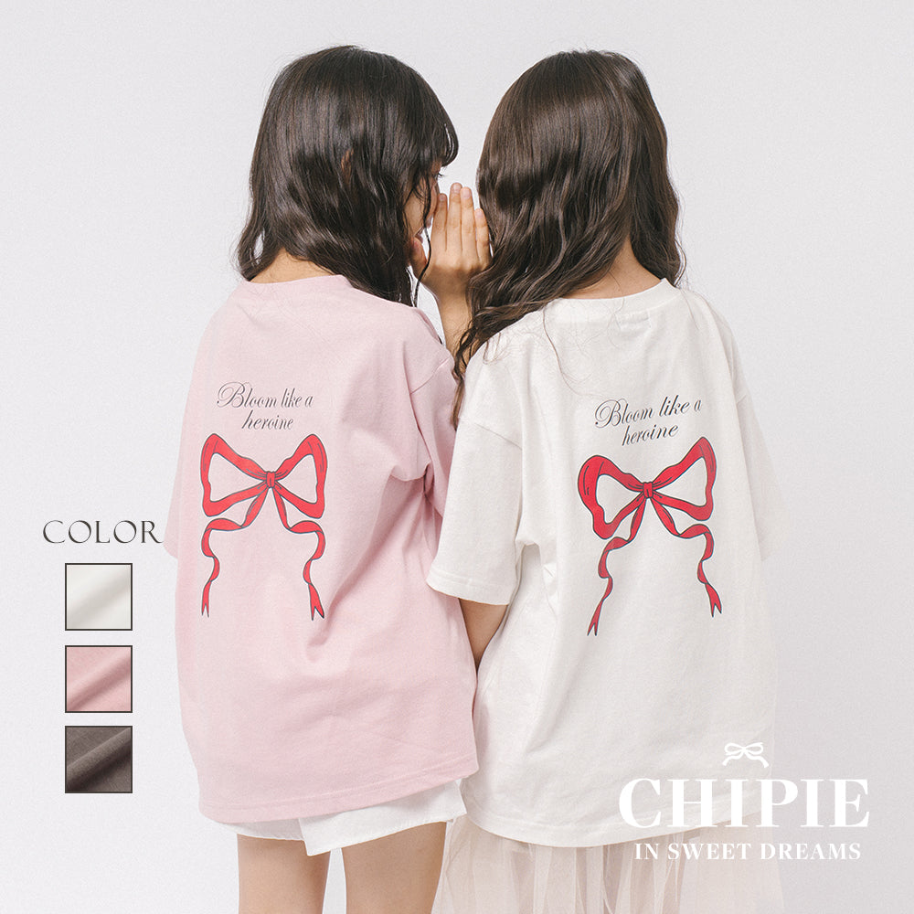 CHIPIE】ときめろT オーバーサイズリボンプリントTシャツ｜ガールズ110