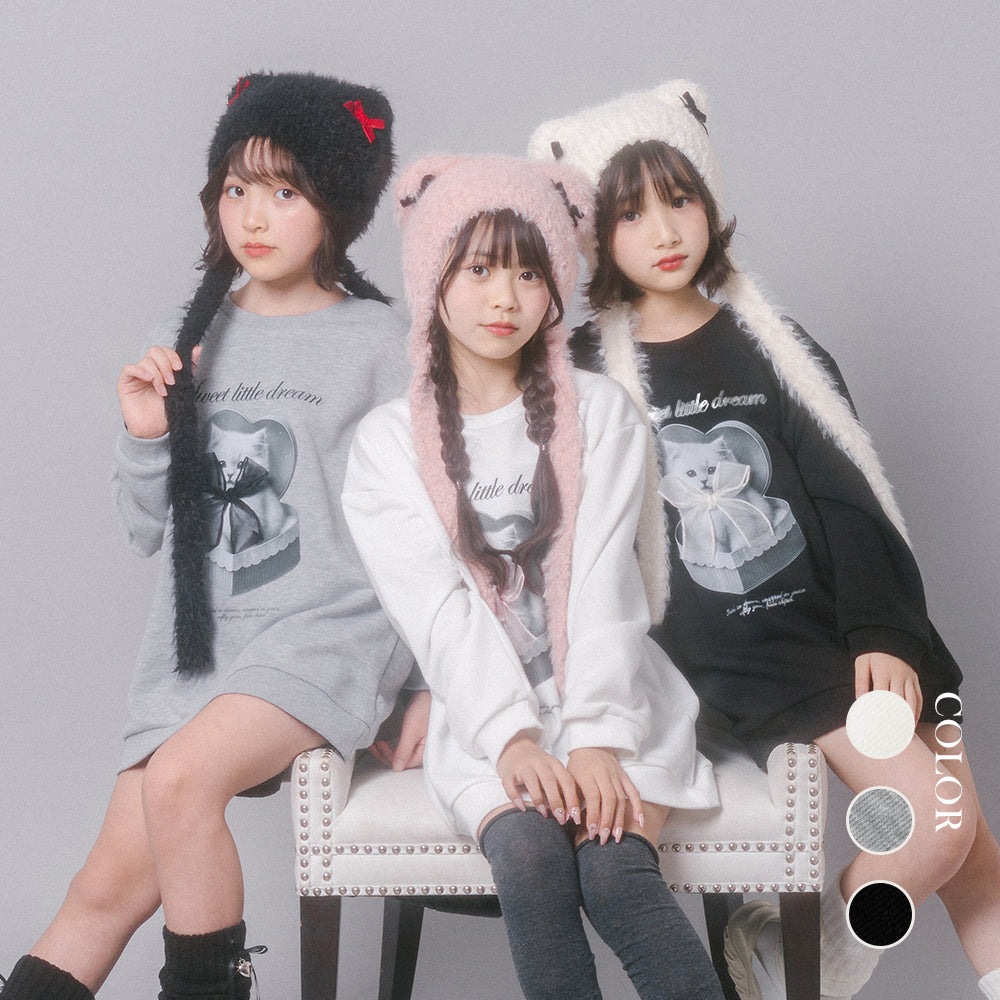 CHIPIE/シピ】オーバーサイズシアーリボンキャットプリントミニ