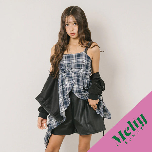 チェックヘムキャミワンピース