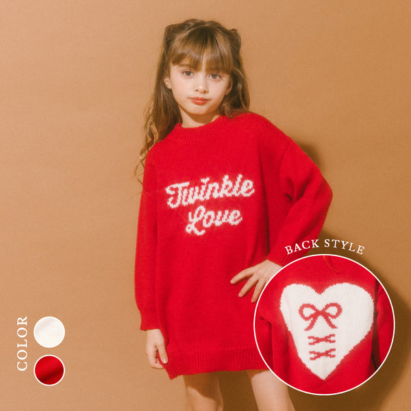 【軽量なのに暖かい"かるポカ"素材】バックレースアップハートデザインニットワンピース