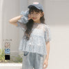 【シュシュ付き】ハートドットシアーパフスリーブペプラムトップス