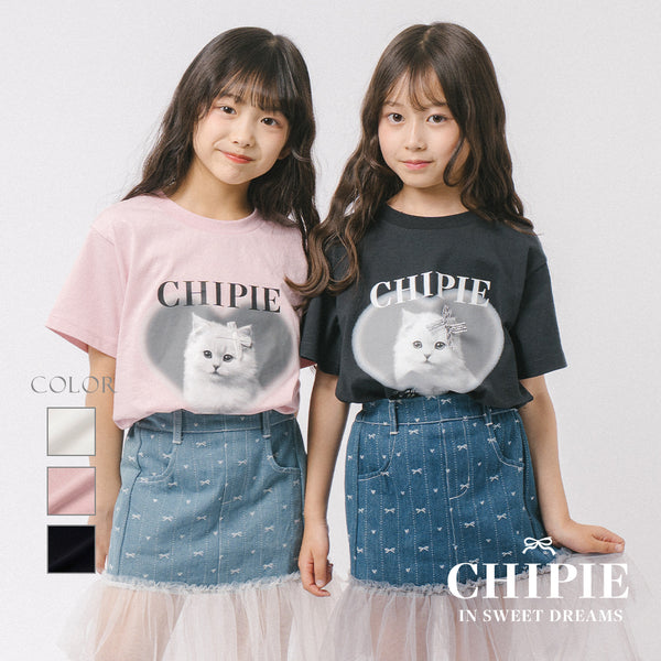 【CHIPIE/シピ】"ときめろT"(綿100%)キャットプリントTシャツ