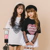 ハートレコードプリントチュールドッキングTシャツ