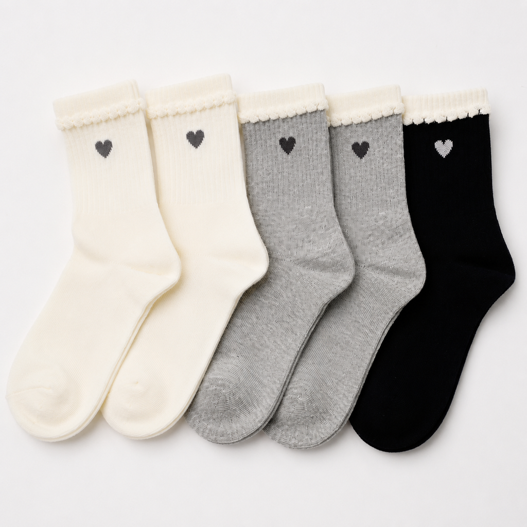 【5足セット】ワンポイントハートデザインソックス