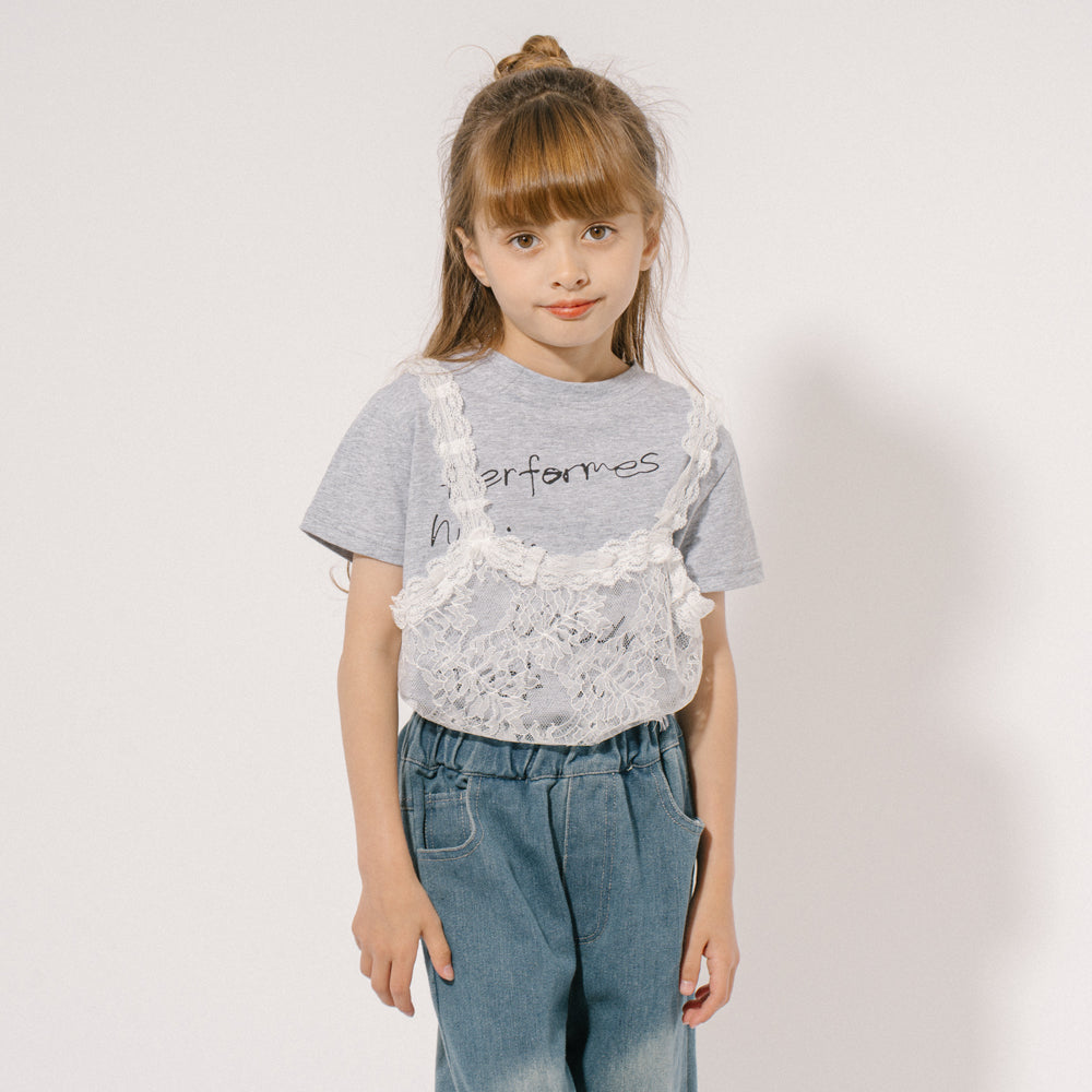 レースキャミドッキングプリントTシャツ|子供服・キッズ