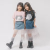 【CHIPIE/シピ】インナーパンツ付きリボンデニムドッキングフリルシアースカート