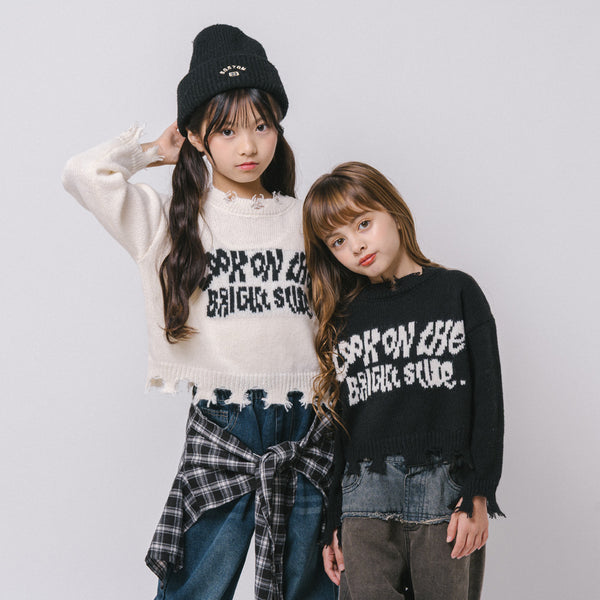 【軽量なのに暖かい"かるポカ"素材】フロントロゴダメージニット