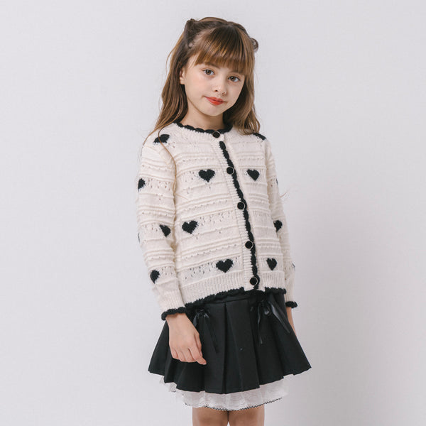 ネックスカラップハートデザインニットカーディガン