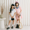 【CHIPIE/シピ】"サラ軽ポロ"チェックシャツドッキングサイドギャザーリボンワンピース