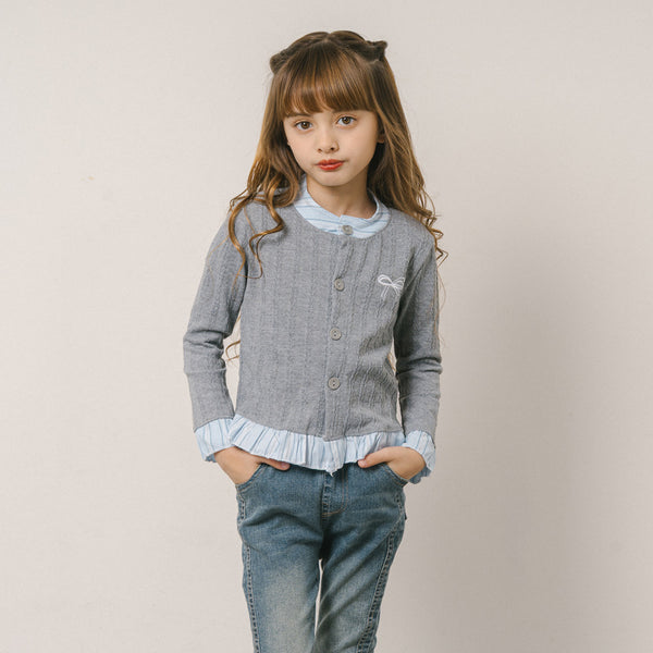 シャツドッキングリボン刺繍カーディガン