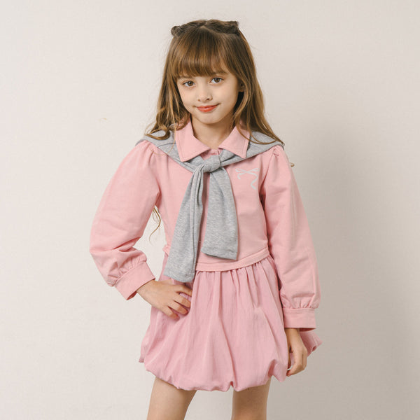 【2点セット】タイ付きポロライクドッキングワンピース