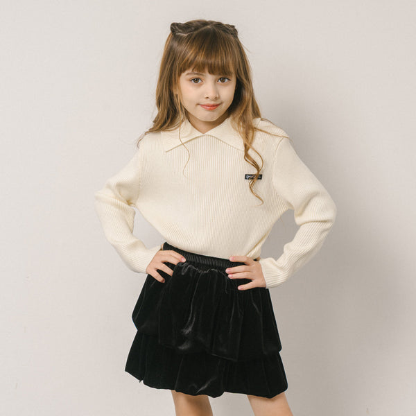 襟付きタグデザインリブニットトップス