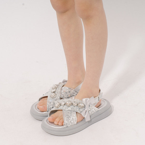 シルバービジューデザインクロスサンダル