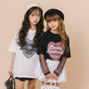 ハートレコードプリントチュールドッキングTシャツ