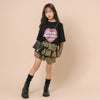 ハートレコードプリントチュールドッキングTシャツ