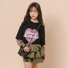 ハートレコードプリントチュールドッキングTシャツ