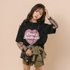 ハートレコードプリントチュールドッキングTシャツ