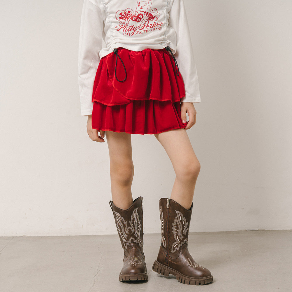 アシンメトリーティアードベロアスカート|子供服・キッズファッション