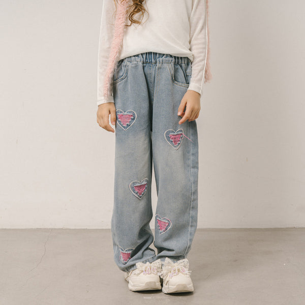 ハートカラーダメージデニムパンツ